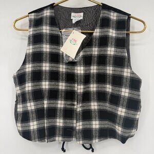 Monnalisa Designer Black & White Plaid Wool Vest Girls Size 12 Preppy Chic NWT